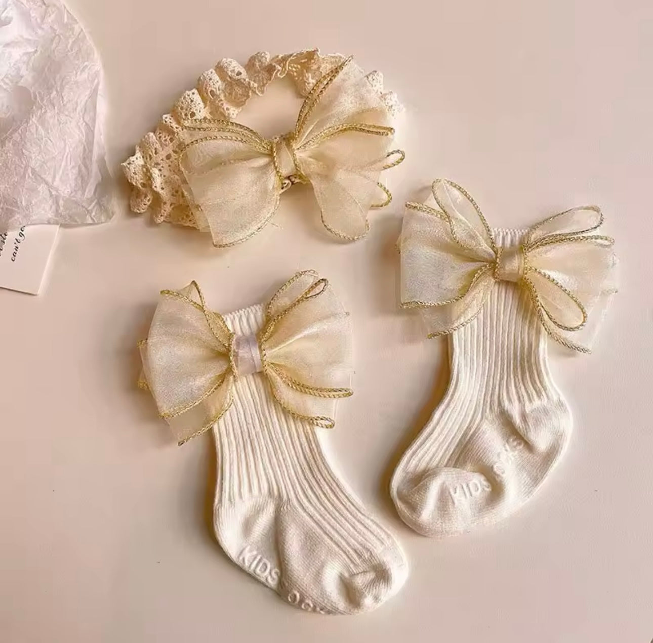 2 pcs baby bow headband with matching socks