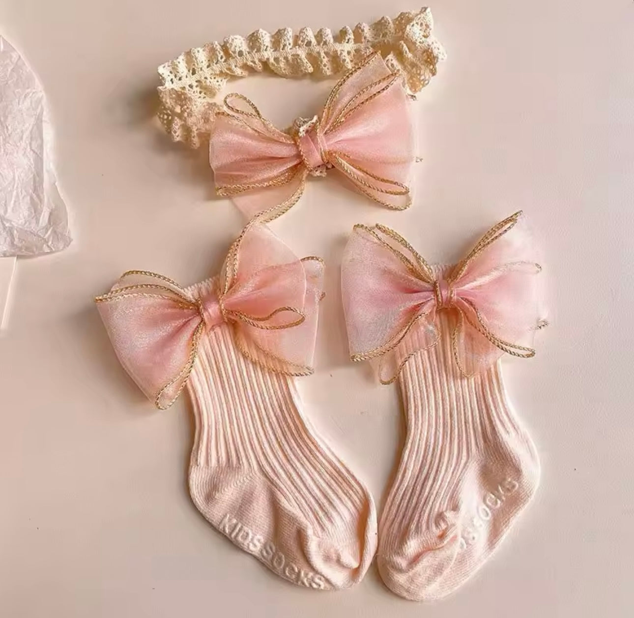 2 pcs baby bow headband with matching socks